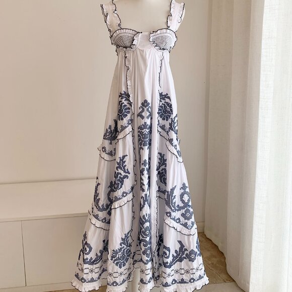 ALEMAIS HAZEL SMOCKED EMBROIDERED MIDI DRESS - Picture 5 of 13